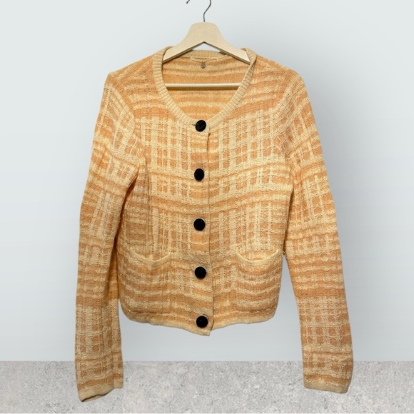 Anthropologie knitted & knotted pink textured plaid button up cardigan sweater M - Picture 7 of 10